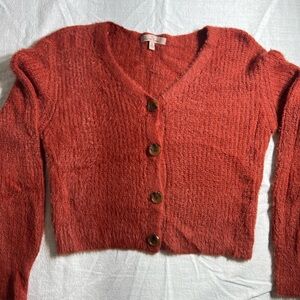 Love Tree women’s fuzzy cropped rust‎ colored cardigan. Size Medium